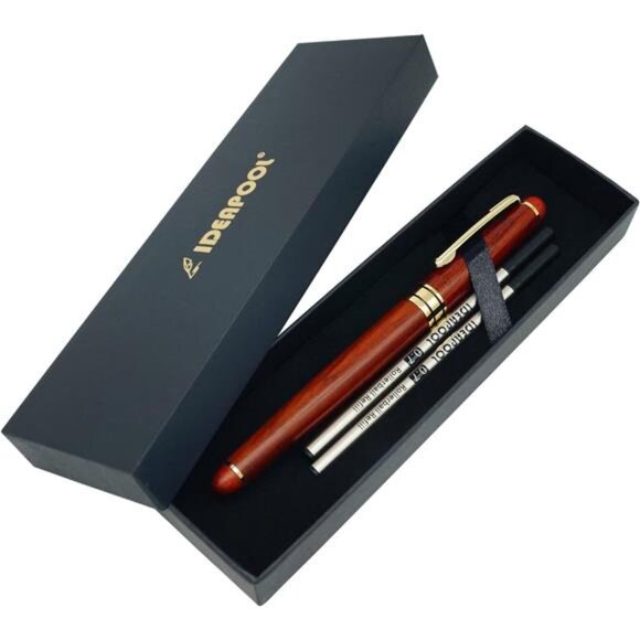 Genuine Rosewood Ballpoint Pen Writing Set - Extra 2 Black Ink Refills - Picture 6 of 8